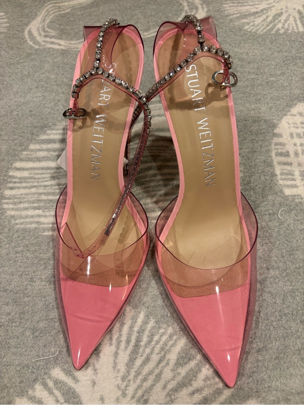 Stuart Weitzman Pink Crystal T-Strap PVC Pointed-Toe Slingbacks size 8.5